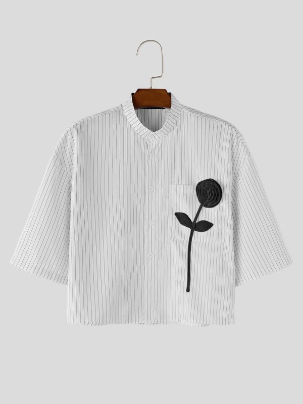 Men's 3D Floral Patchwork Striped Half Sleeve Shirt SKUL63257
