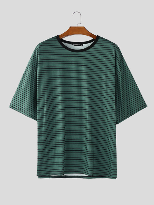 Men's Striped Crew Neck Casual Short Sleeve T-Shirt SKUL24616