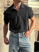 Mens Solid Color Half-Zip Short Sleeve Shirt SKUL02399