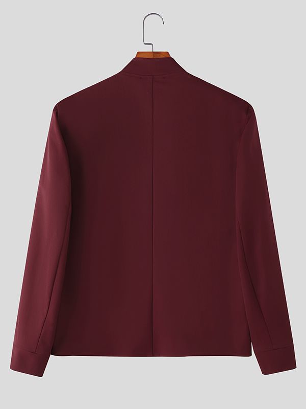 Men's Solid Stand Collar Casual Long Sleeve Blazer SKUL29754