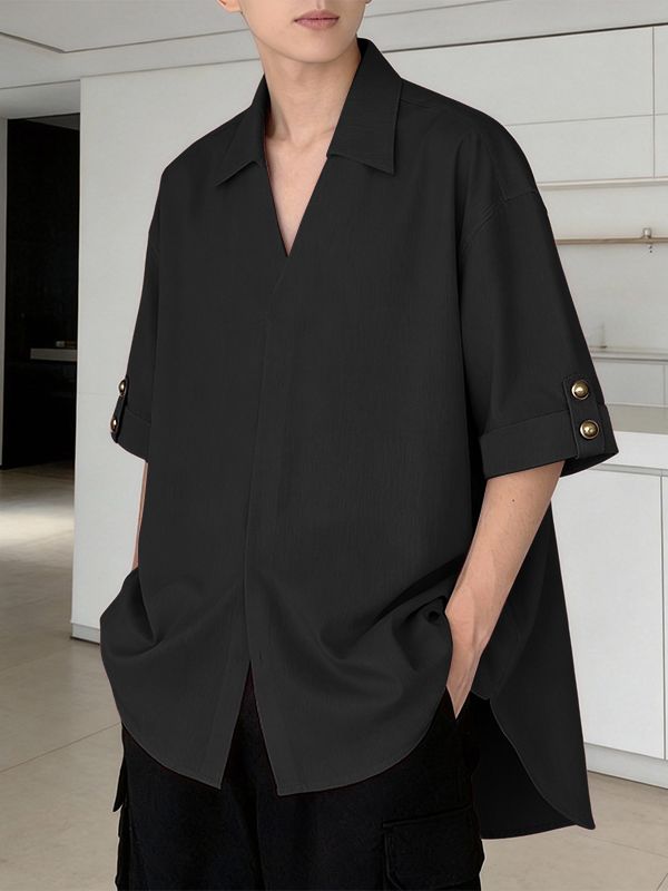 Men's Solid Color V Neck Half Sleeve Shirt SKUL58602