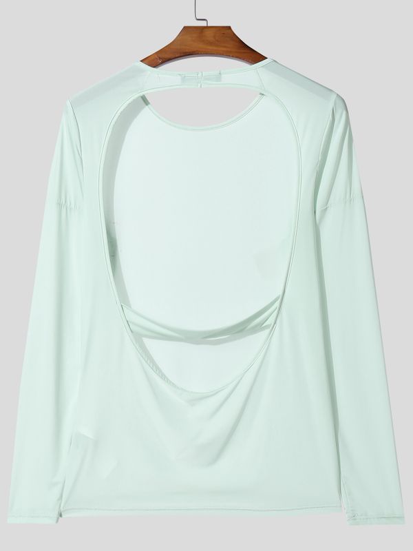 Men's Deconstructed Sheer Backless Long Sleeve T-shirt SKUL53027