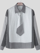 Men's Stripe Tie Patchwork Long Sleeve Shirt SKUL30561
