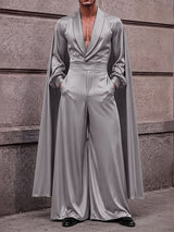 Men's Avant-Garde Runway Draped Cape Lantern Sleeve High-Waist Two Pieces Outfit SKUL83951