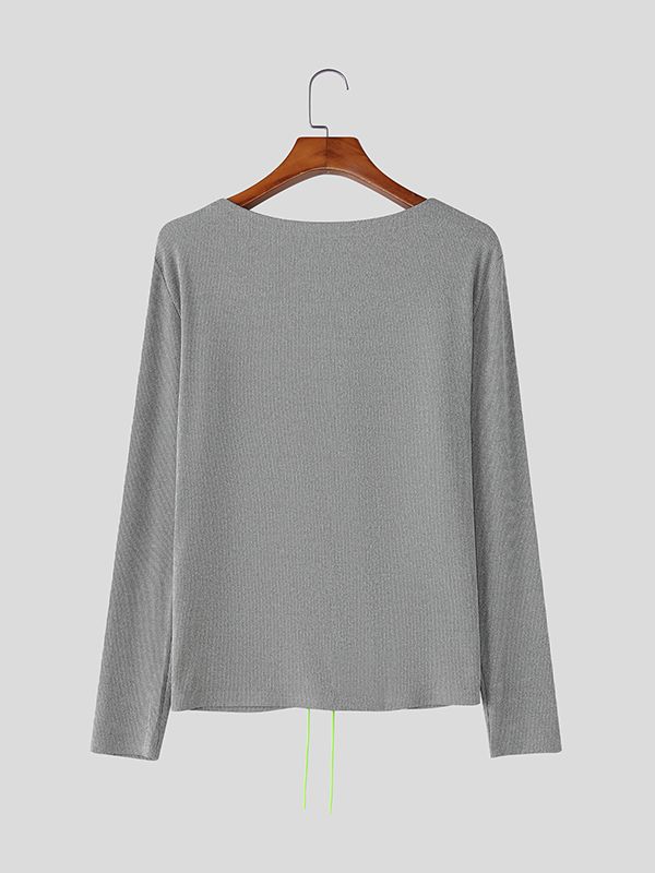 Men's Textured Drawstring Long Sleeve T-shirt SKUL42777