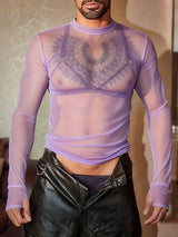 Men's Sheer Mesh Crew Neck Long Sleeve T-shirt SKUL41264