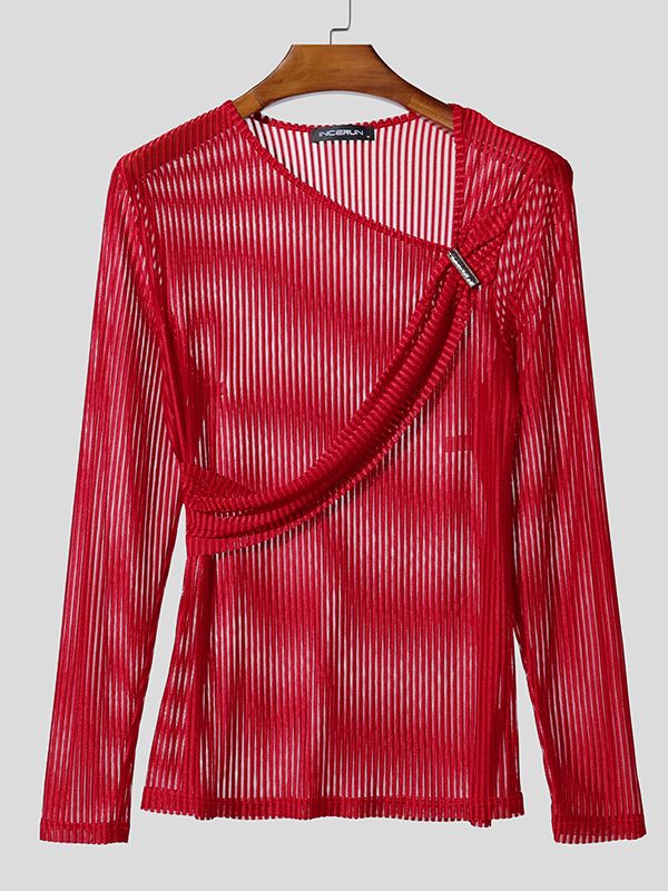 Men's Deconstructed Sheer Mesh Long Sleeve T-Shirt SKUL43694