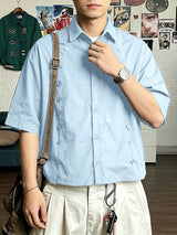 Men's Avant-Garde High Street Multi-Button Deconstructed Relaxed Short Sleeve Shirt SKUL60138