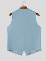 Men's Smart-Casual V-Neck Ribbed Knit Button-Down Waistcoat SKUL76360