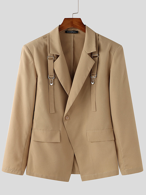 Mens Solid Color Slim-Fit Long-Sleeve Casual Blazer SKUK94140