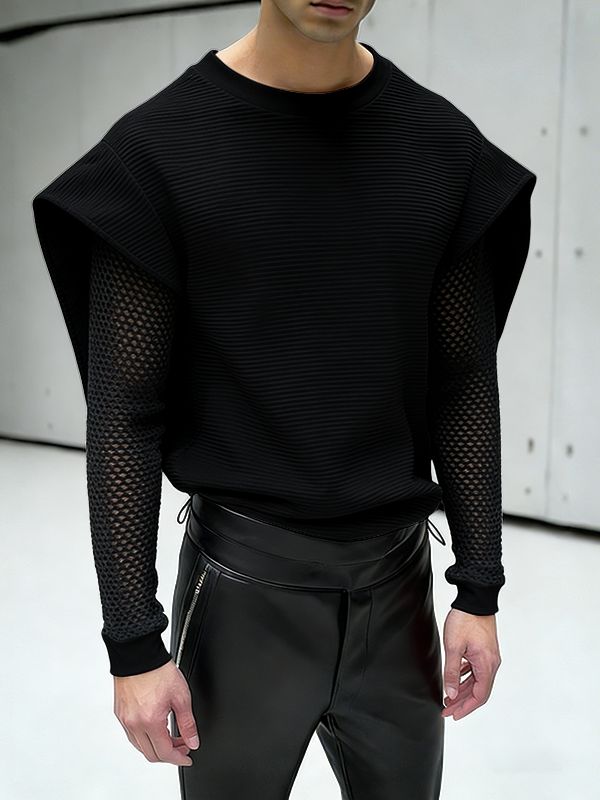 Men's Deconstructed Sheer Mesh Long Sleeve Sweatshirt SKUL46202