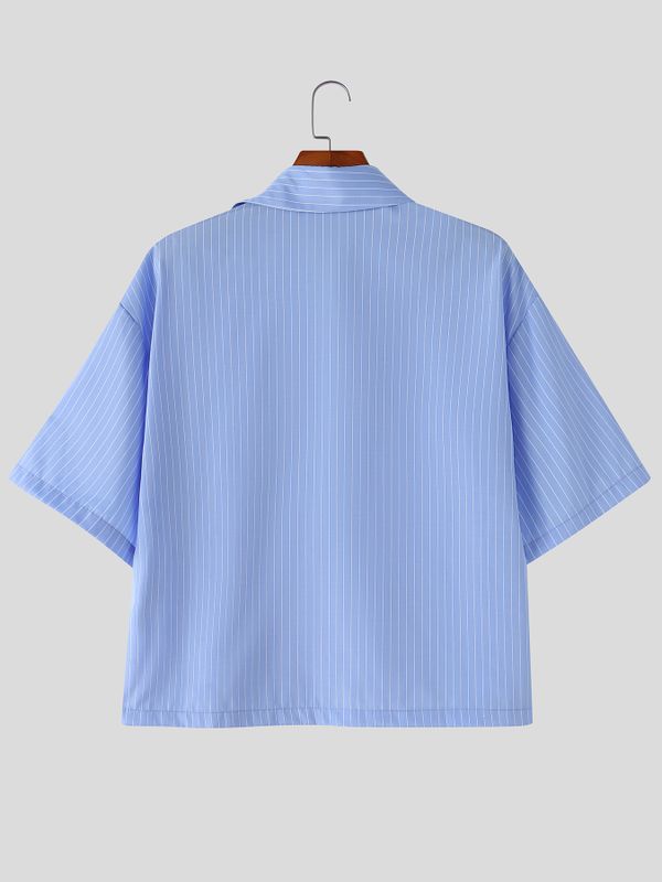 Men's Romantic Retro 3D Floral Applique Striped Boxy Short Sleeve Shirt SKUL77511