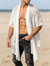 Men's Summer Beach Sheer Crochet Lace Open Front Kimono Cardigan SKUL69702