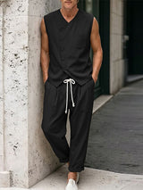 Men's Modern Chinoiserie Asymmetric Diagonal Button Two Pieces Outfit SKUL68426