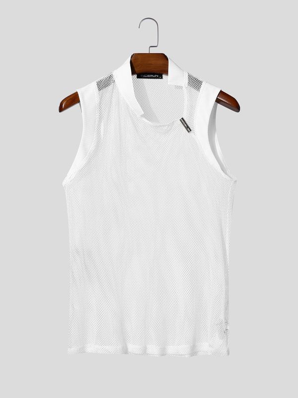 Men's Avant-Garde Asymmetrical Mock Neck Mesh Tank SKUL56627