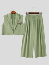 Men's Pinstripe Cropped Notched Lapel Two Pieces Outfit SKUL57619