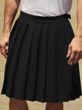 Mens Solid Pleated Metal Buckle Waist Skirt SKUK19626