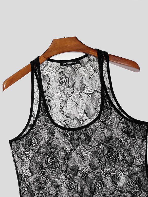 Men's Floral Embroidered Lace Bodysuit SKUL21177