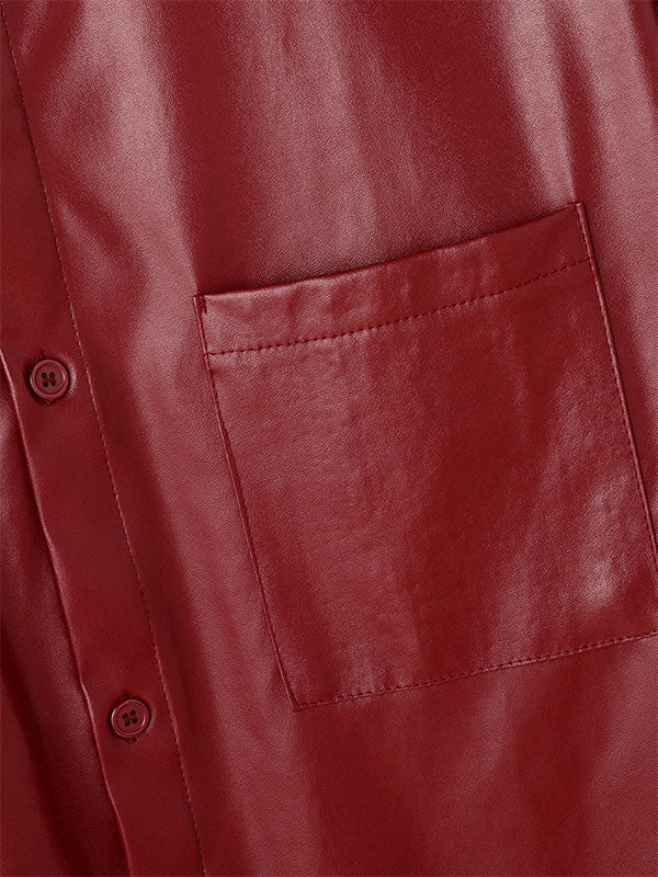 Mens Faux Leather Double Pocket Short Sleeve Shirt SKUL00890