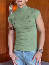 [Pre-order] Men's Vintage Military City Walk Hussar Pleated Studded Mock Neck Tank SKUL86870