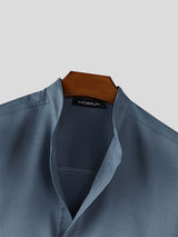 Men's Solid Color Stand Collar Casual Long Sleeve Shirt SKUL32034