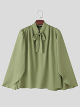 Men's Avant-Garde Romantic Flowy Cape Sleeve Tie-Neck Shirt SKUL76397