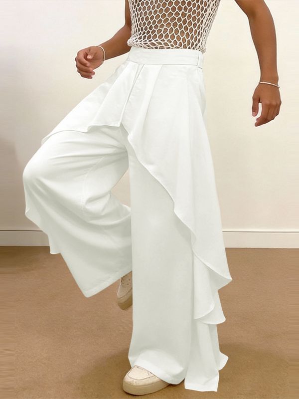 Men's Ruffle Layered Design Wide Leg Long Pant SKUL57654