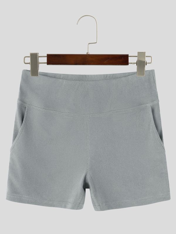 Men's Gym Vertical Ribbed V-Back Yoke Butt Lifting High Waist Back Pocket Short SKUL81924