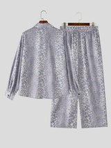 Men's Retro Resort Leopard Print Satin Two Pieces Outfit SKUL80355
