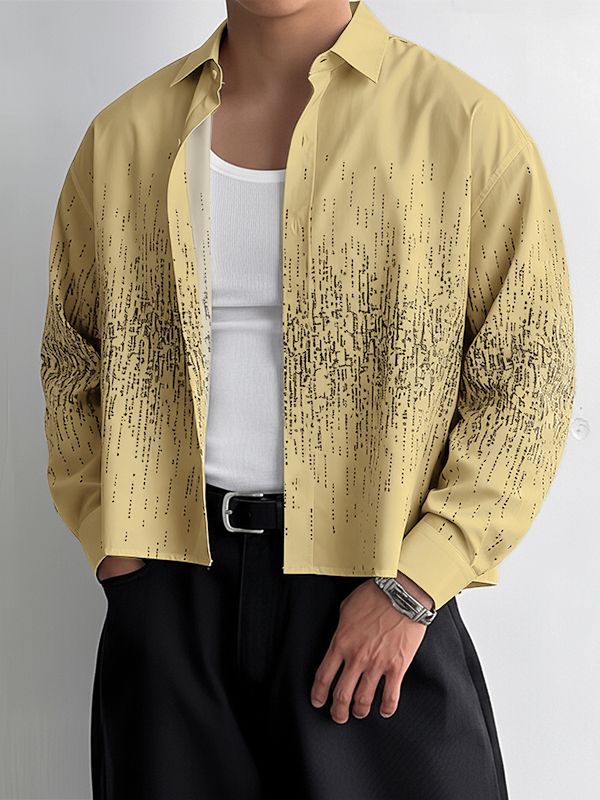 Men's Minimalist Print Cropped Long Sleeve Shirt SKUL38531