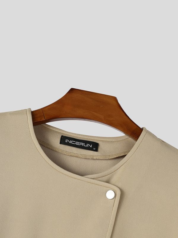 Men's Avant-Garde Chic City Walk Asymmetric Stepped Snap Placket Crewneck Jacket SKUL84565