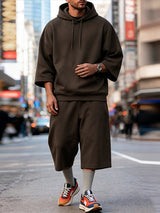 Men's Clean Fit Urban Casual Drop Shoulder Kangaroo Pocket Half Sleeve Two Pieces Outfit SKUL83947