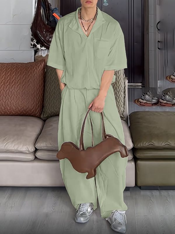 Men's Solid Color Casual Two Pieces Outfit SKUL46239