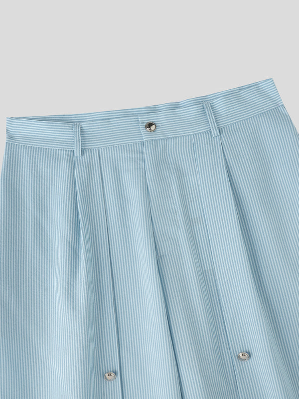 Men's Striped Button Casual Cropped Short SKUL23560