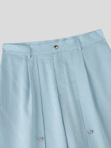 Men's Striped Button Casual Cropped Short SKUL23560