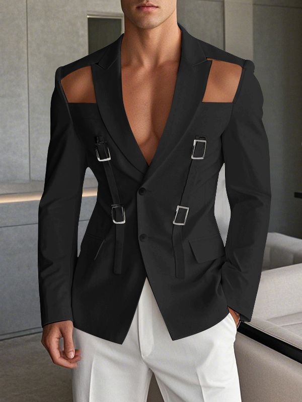 Men's Hollow Button Casual Long Sleeve Blazer SKUL36634