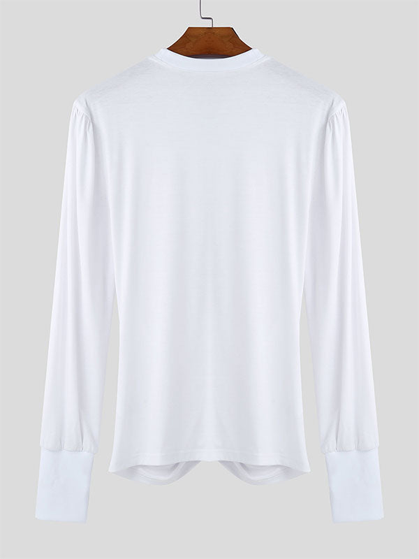 Mens Pleated Hollow-Out Long Sleeve T-Shirt SKUK95540