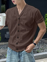 Men's Solid Texture Short Sleeve Cardigan SKUL24747