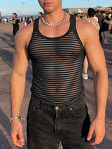 Men's Bodybuilding Display Sheer Striped Fit Tank SKUL71422