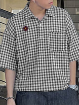 Men's Daisy Patch Lapel Plaid T-shirt SKUL54674