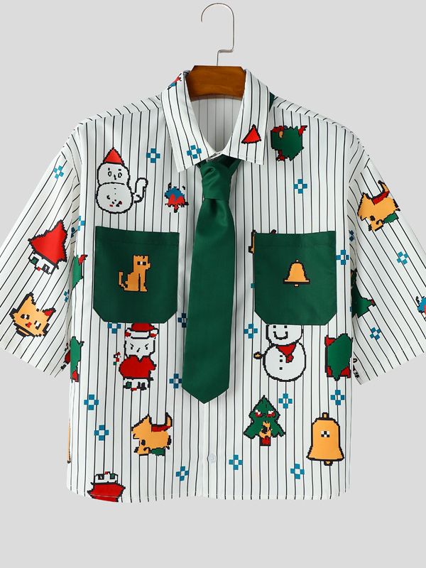 Men's Animal Print Striped Short Sleeve Shirt SKUL35149