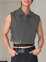 Men's Solid Color Cropped Sleeveless Shirt SKUL24192