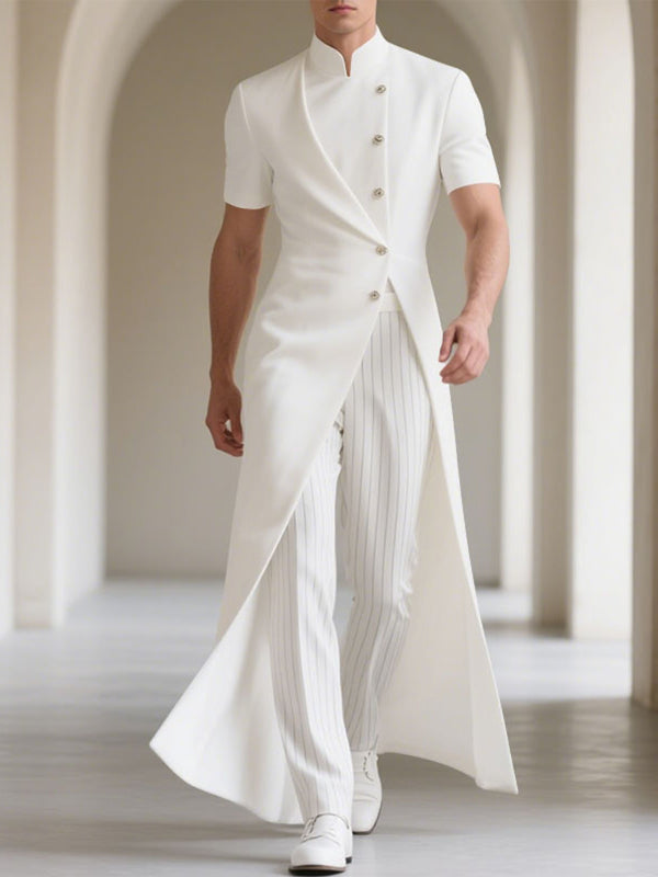 Men's Solid Color Stand Collar Short Sleeve Blazer SKUL23527