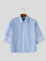 Men's American Vintage Striped Cropped Short Sleeve Shirt SKUL74515