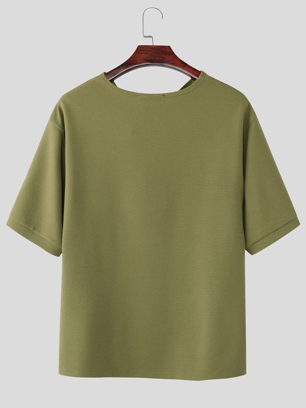 Men's Solid Color Textured Short Sleeve T-shirt SKUL55441