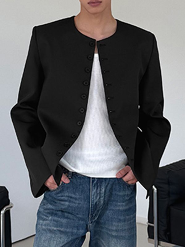 Men's Solid Color Padded Shoulder Long Sleeve Jacket SKUL42535