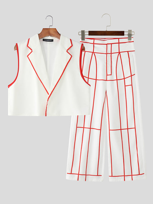 Mens Bold Stripe Cropped Casual Two Pieces Outfit SKUL23547