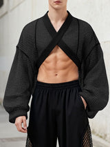 Men's Hollow Mesh Cropped Long Sleeve T-shirt SKUL46551