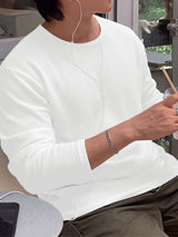 Men's Early Autumn Resort Waffle Knit Wide Ribbed Cuff Relaxed Long Sleeve T-shirt SKUL81843