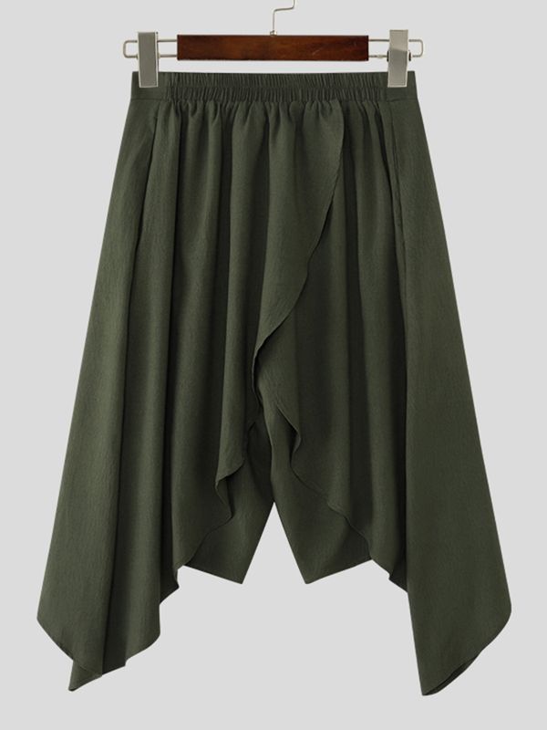 Men's Avant-Garde Asymmetric Layered Cross Wrap Harem Capri Pant SKUL54656